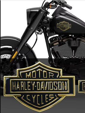 Pair of Two New Golden Black New 4"x3" Harley-Davidson Bar & Shield Metal Deca…